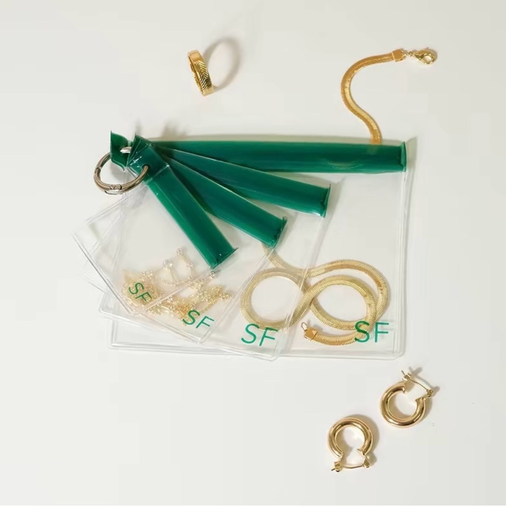 Sterling Forever Jewelry Organizing Pouches Set of Four - Clear Travel Green